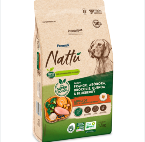 Premier Nattú - Sabor Frango, Abóbora, Brócolis, Quinoa & Blueberry - Adultos Porte Pequeno - 2,5 Kg
