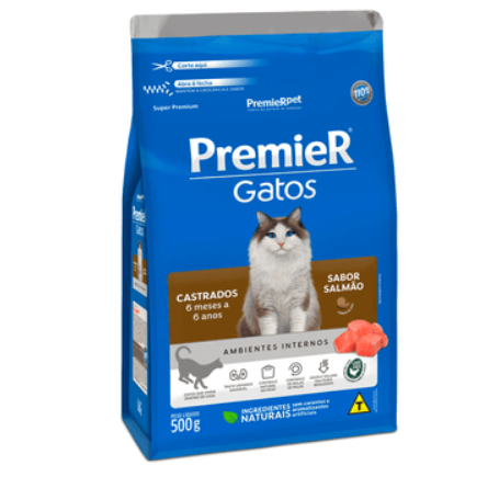 Premier Gatos Castrados – 6 meses a 6 anos – Sabor Salmão - 1,5 Kg